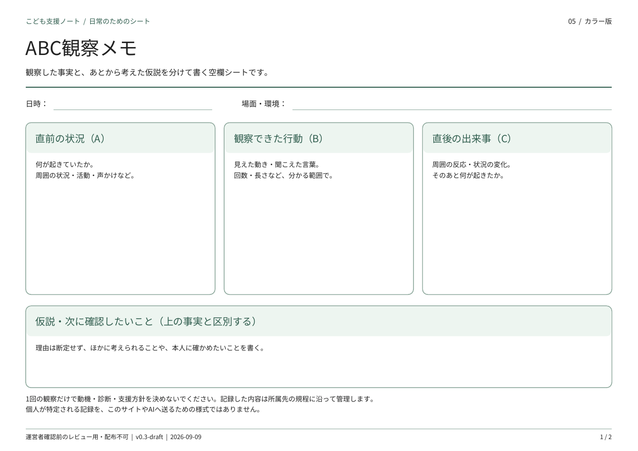 ABC観察メモの見本